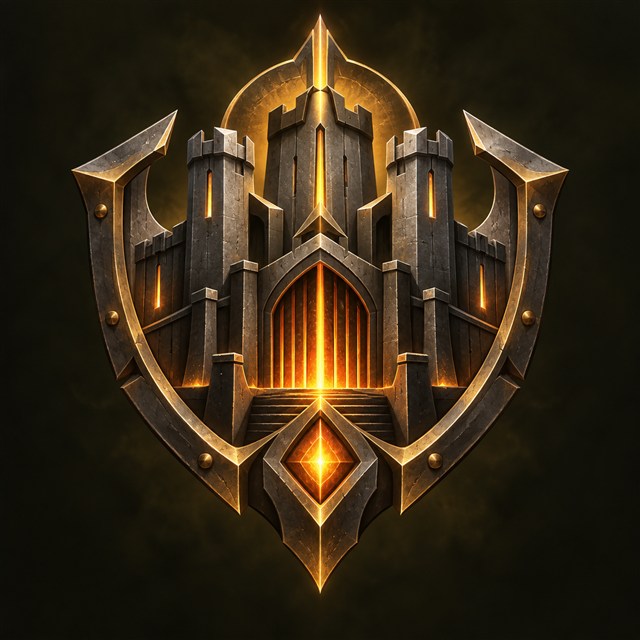 Abstract iron fortress emblem for Aldredo City